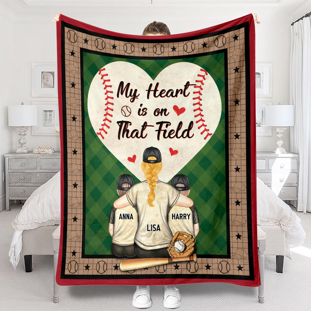 My Heart Is On That Field - Personalized Baseball Blanket
