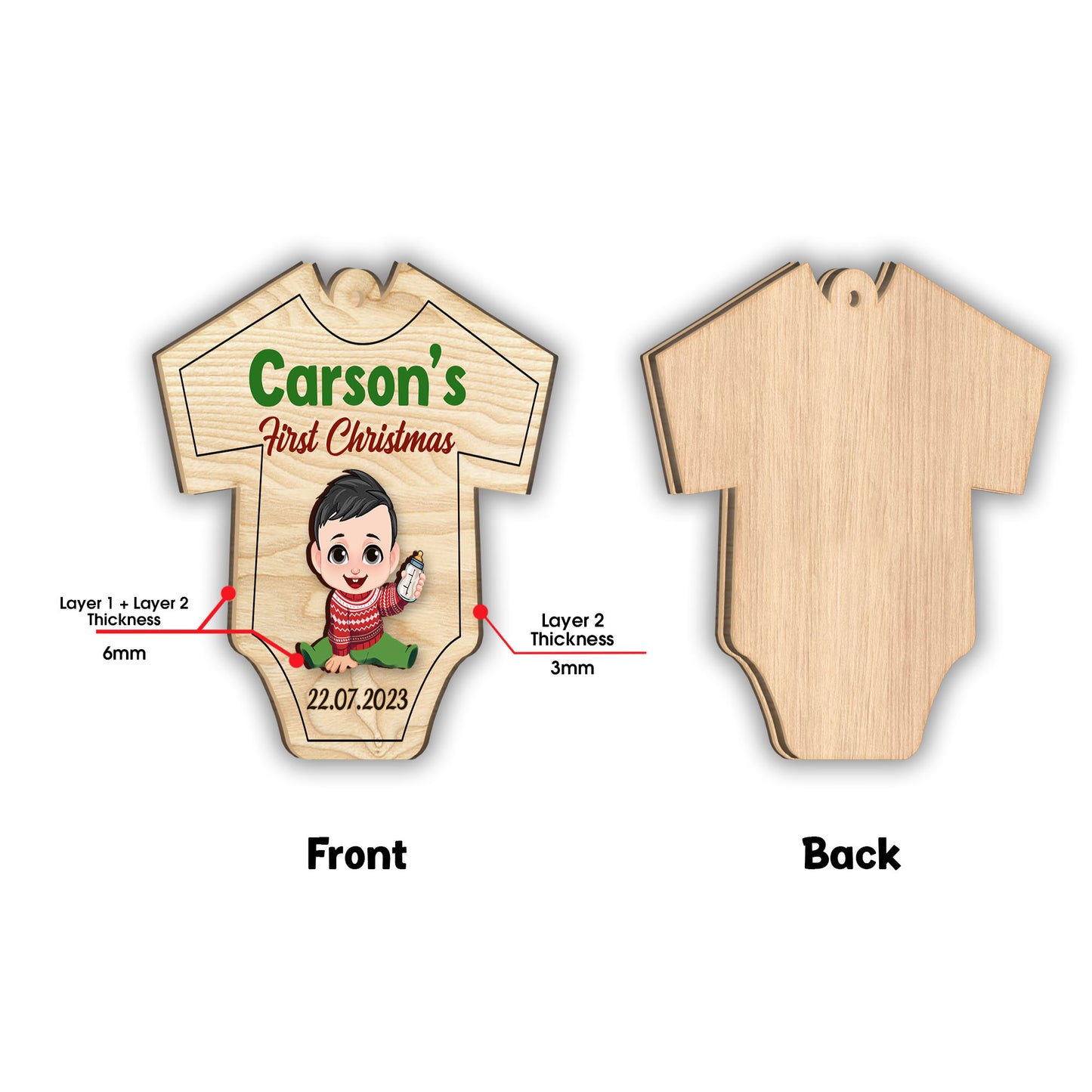 The Frist Christmas - Personalized Newborn 2 Layered Piece Ornament