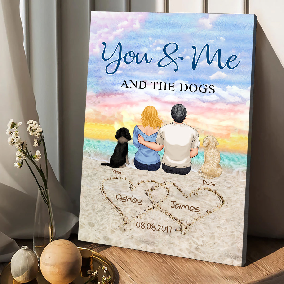 You & Me And The Dog - Personalized Couple Canvas And Poster