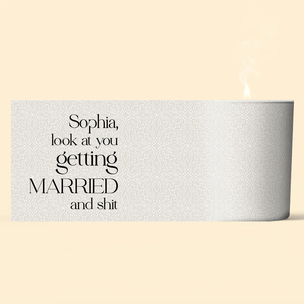 Look At You Getting Married - wedding gift for bride, groom - Personalized Candle With Wooden Lid
