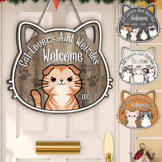 Cat Lovers And Weirdos Welcome - Personalized Cat Wood Sign