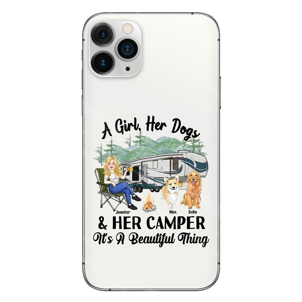 A Girl Her Dog And Her Camper - Camping gift for dog lover - Personalized Clear Phone Case
