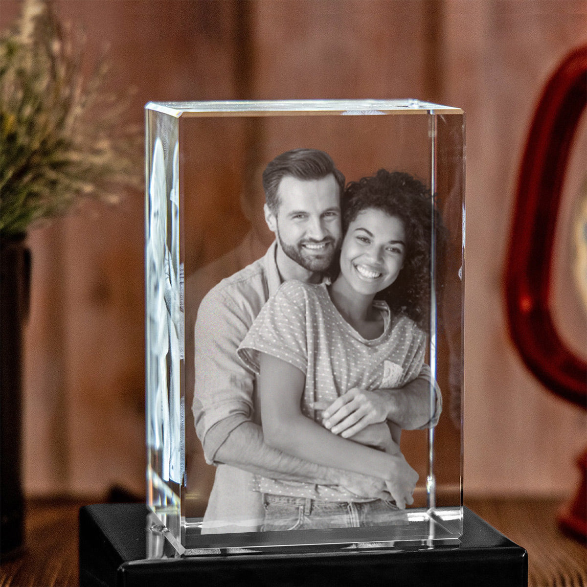 Custom Glass Laser Etched & Engraved Photo Picture - Personalized Couple Laser Engraving 3D Cuboid Shaped Crystal Lamp