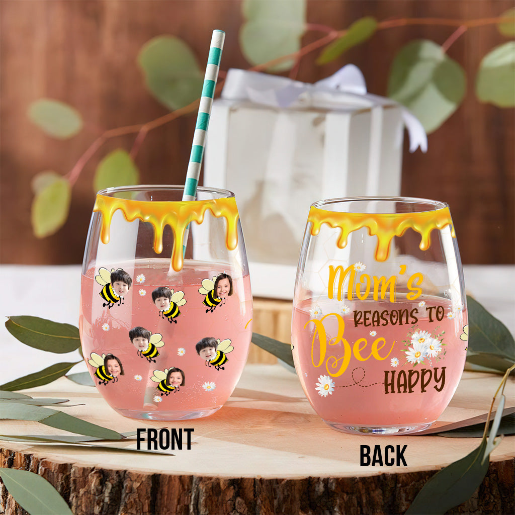 Bee Happy - Gift for grandma, mom - Personalized All Over Wine Glass