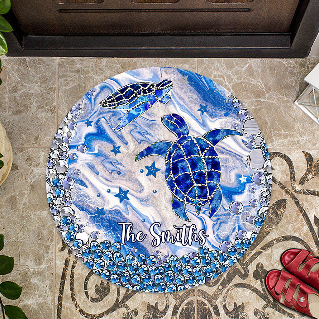 Blue Sea Turtles - Personalized Turtle Shaped Doormat