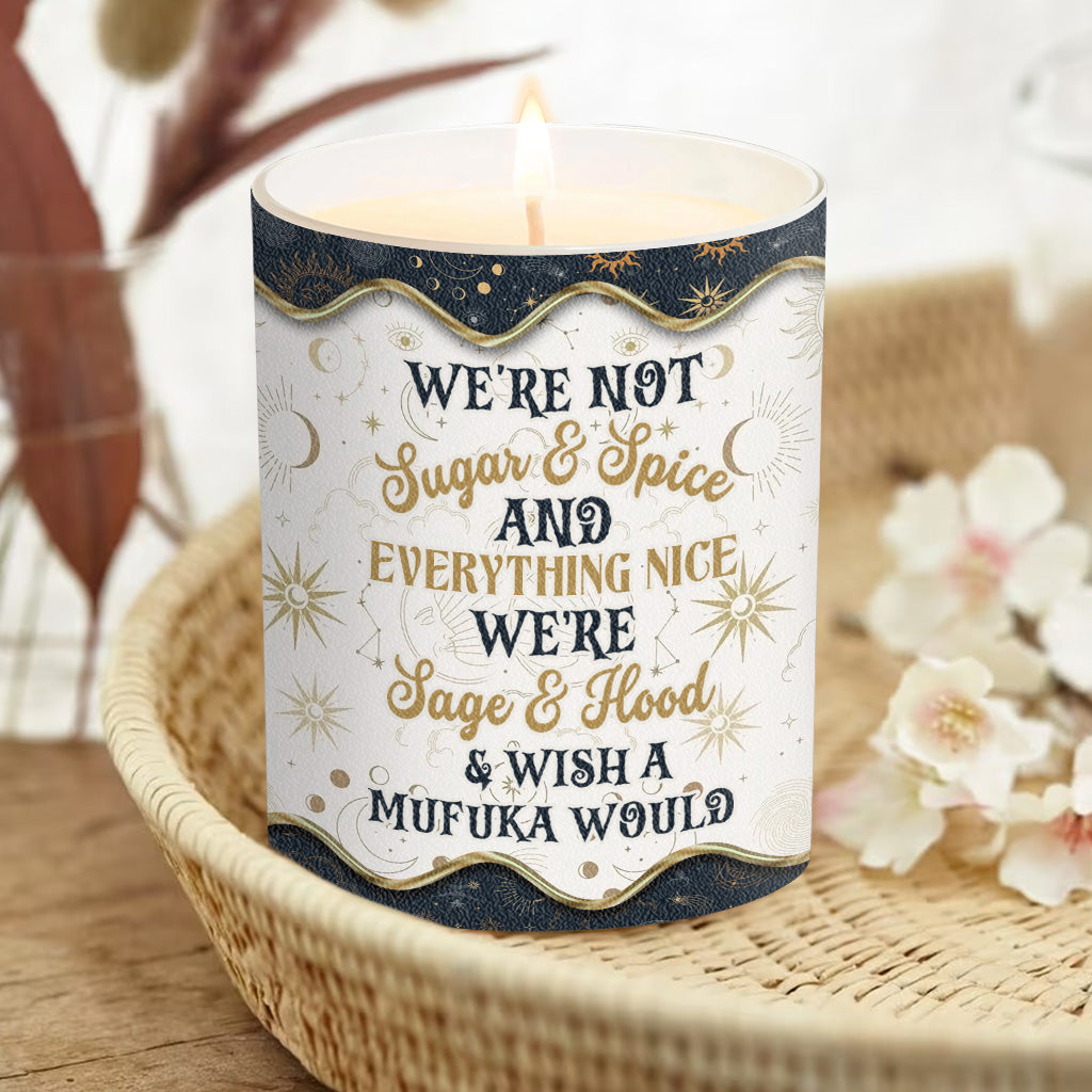 We're Not Sugar And Spice - Personalized Witch Candle With Wooden Lid
