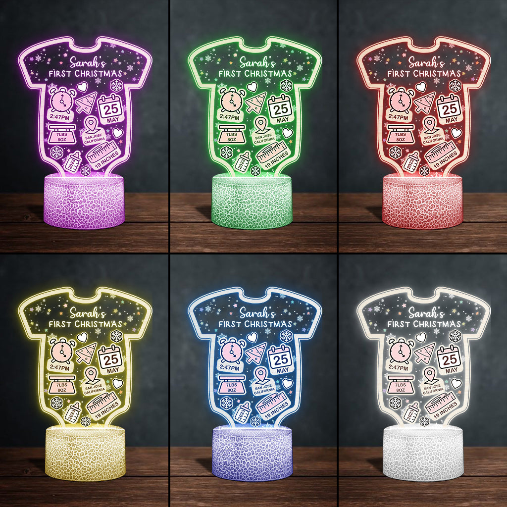 Babt's Birth Stats First Christmas - Gift for Newborn, son, daughter, granddaughter, grandson - Personalized Shaped Plaque Light Base