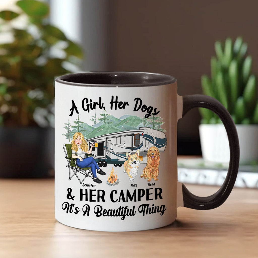 A Girl Her Dog And Her Camper - Camping gift for dog lover - Personalized Accent Mug