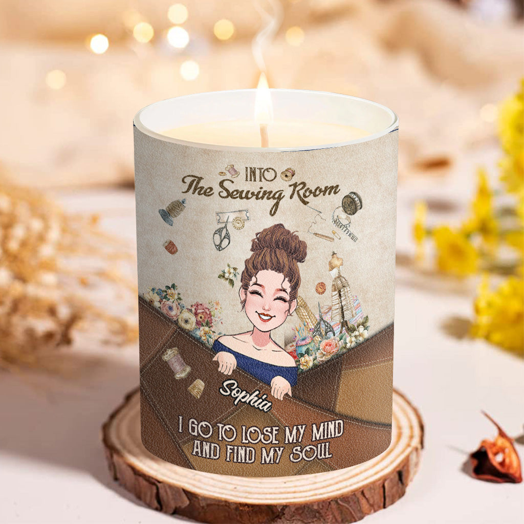And Into The Sewing Room I Go - Personalized Sewing Candle With Wooden Lid