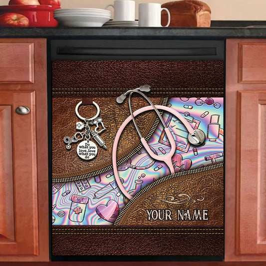 Pink Stethoscope - Personalized Nurse Dishwasher Cover
