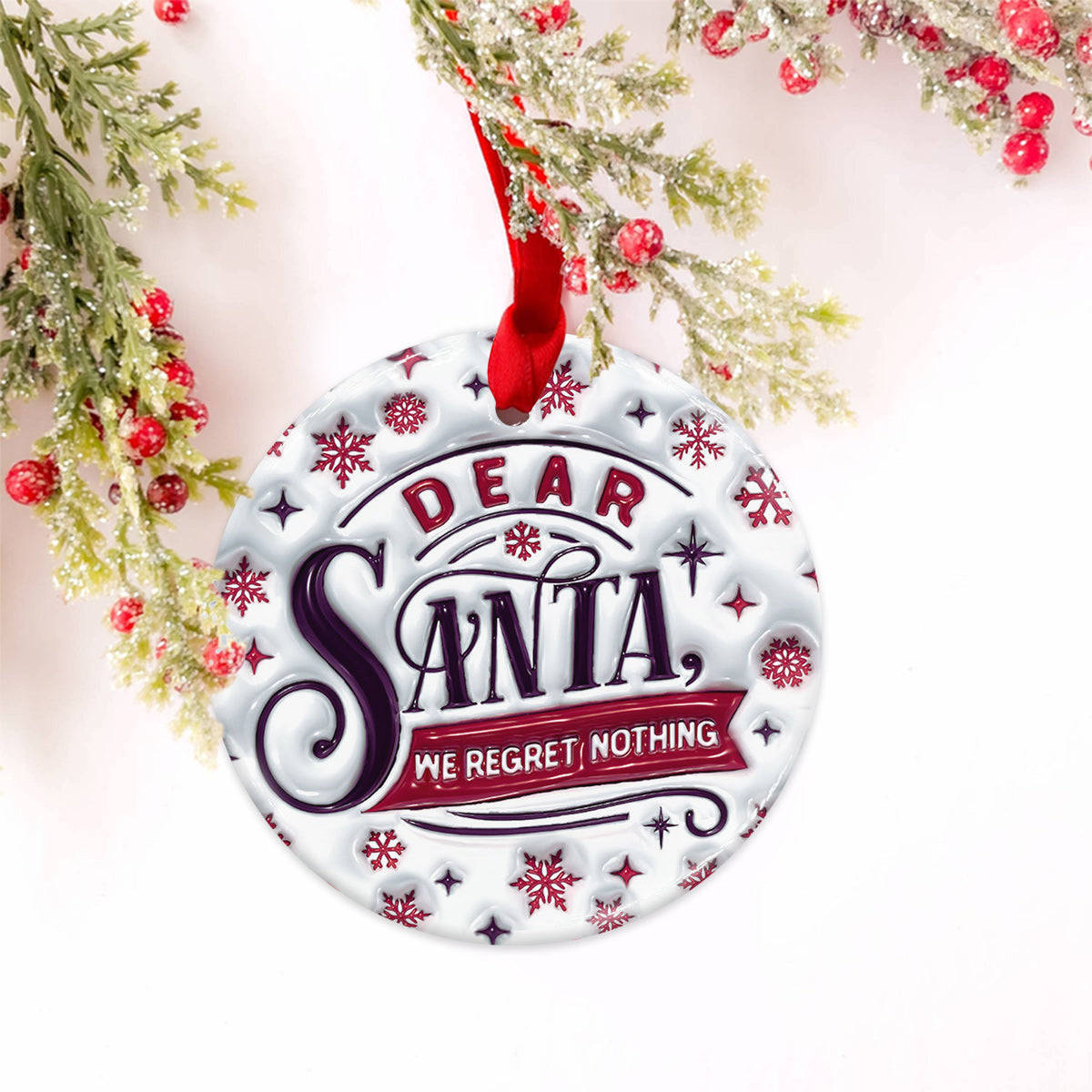 Dear Santa, We Regret Nothing - Personalized Cat Ceramic Circle Ornament
