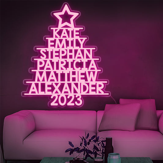 Family Names Christmas Tree - Personalized Family Neon Sign