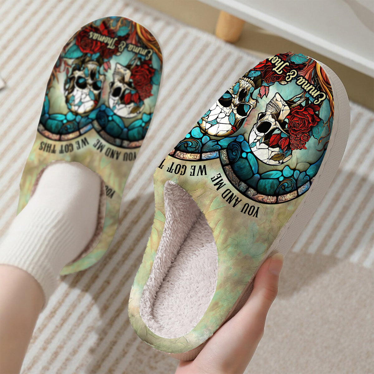 You & Me We Got This - Personalized Skull Slippers