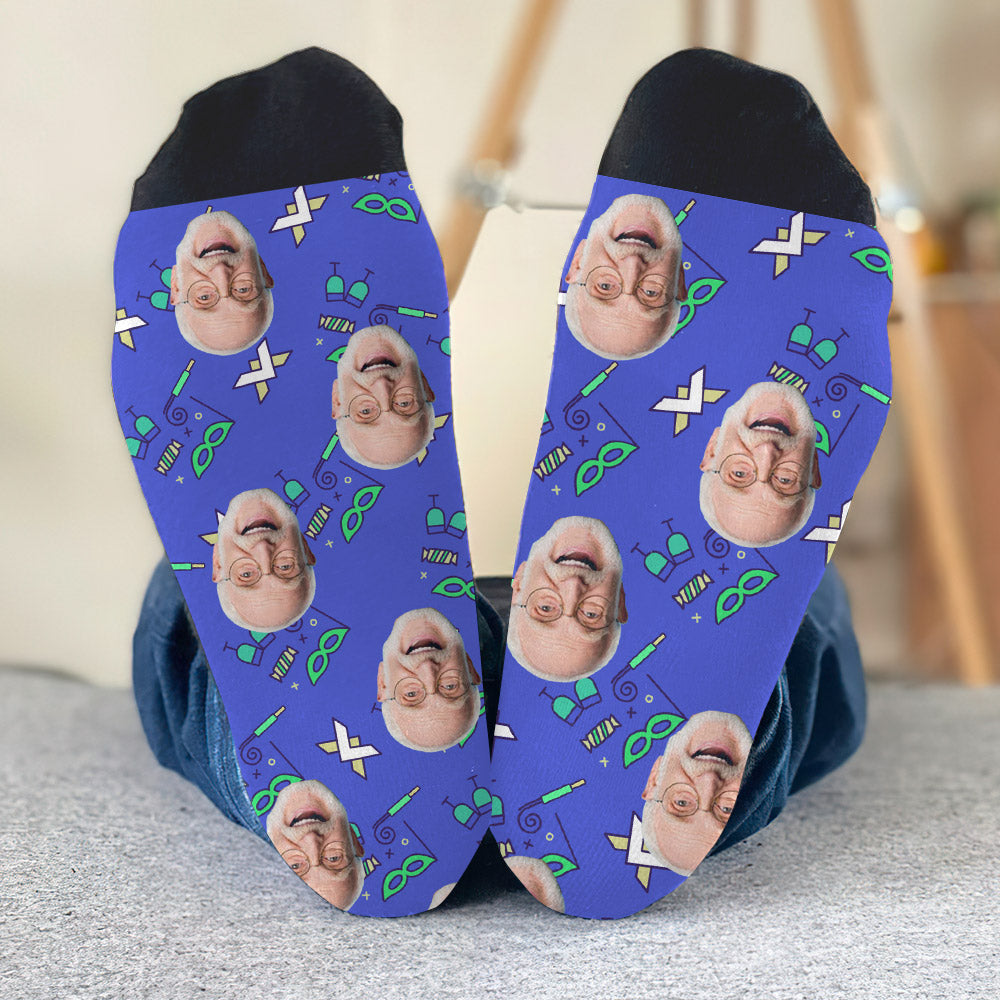 Custom Face Party Pattern - Personalized Grandpa Socks