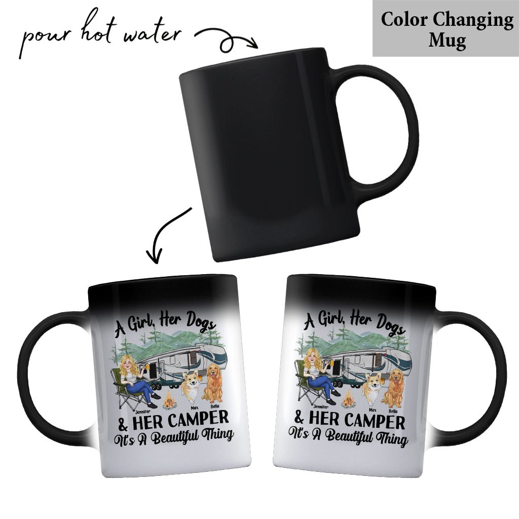 A Girl Her Dog And Her Camper - Camping gift for dog lover - Personalized Mug
