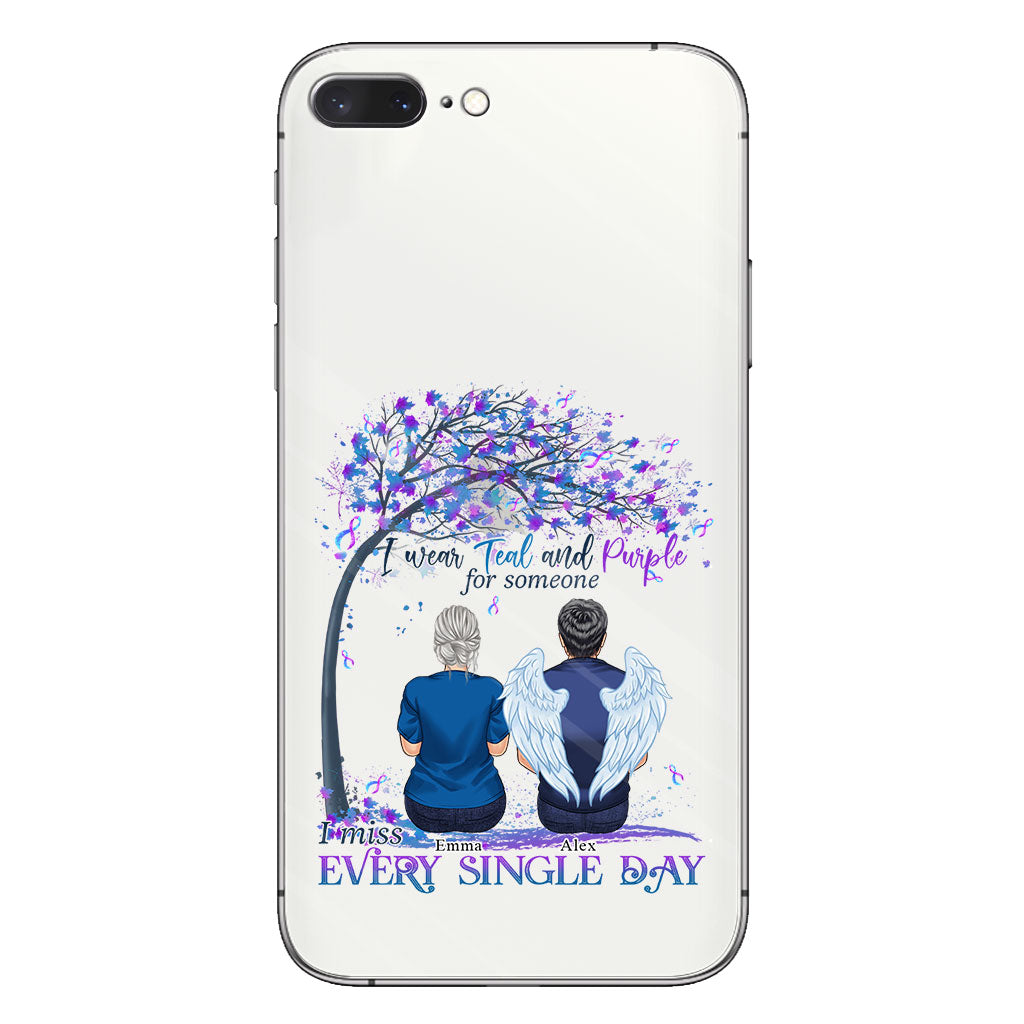 I Wear Teal And Purple - Personalized Suicide Prevention Clear Phone Case