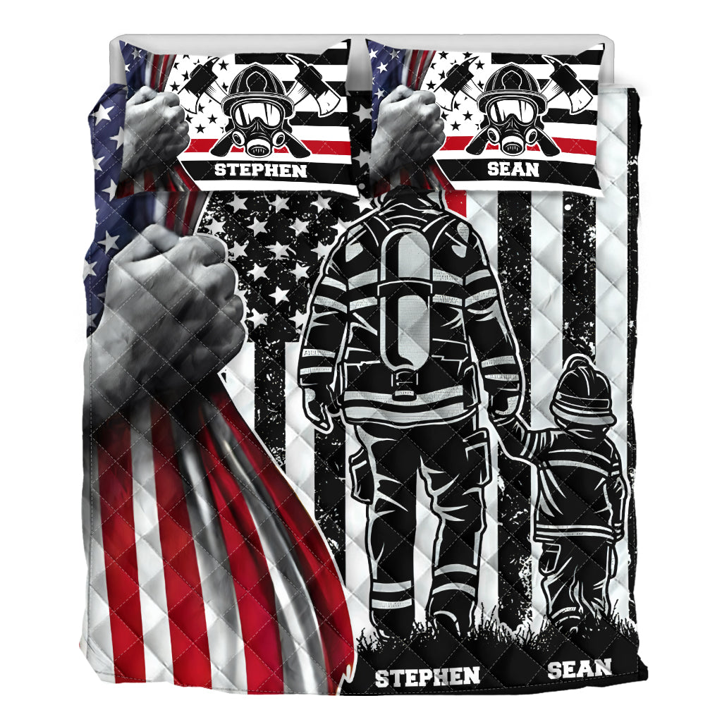 The Hero - Personalized Firefighter Quilt Set