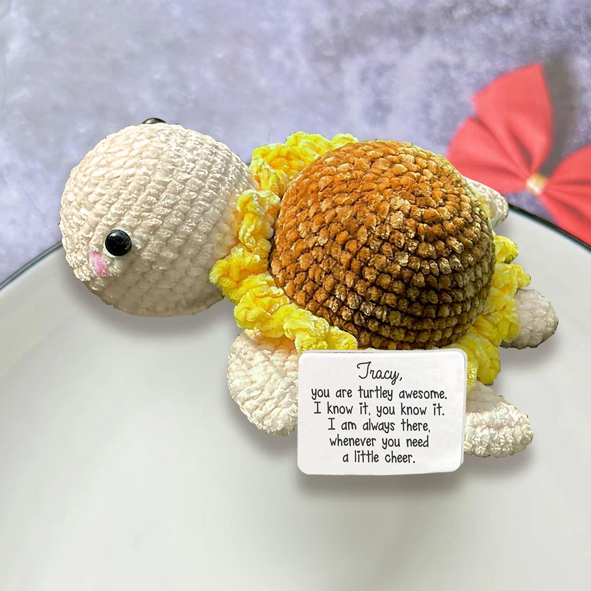 You're Turtley Awesome Stuffed Turtle - Personalized Turtle Hand Knitted Figurine