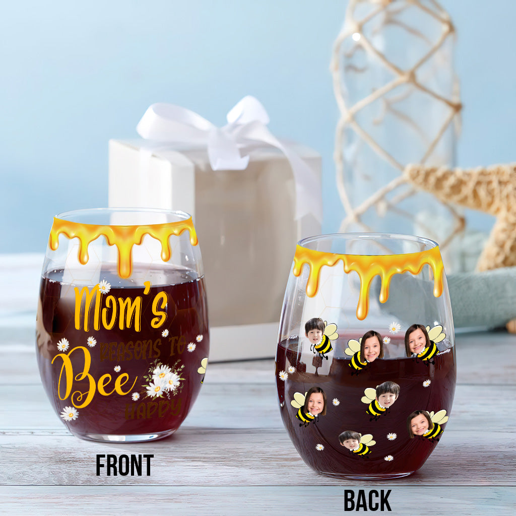 Bee Happy - Gift for grandma, mom - Personalized All Over Wine Glass