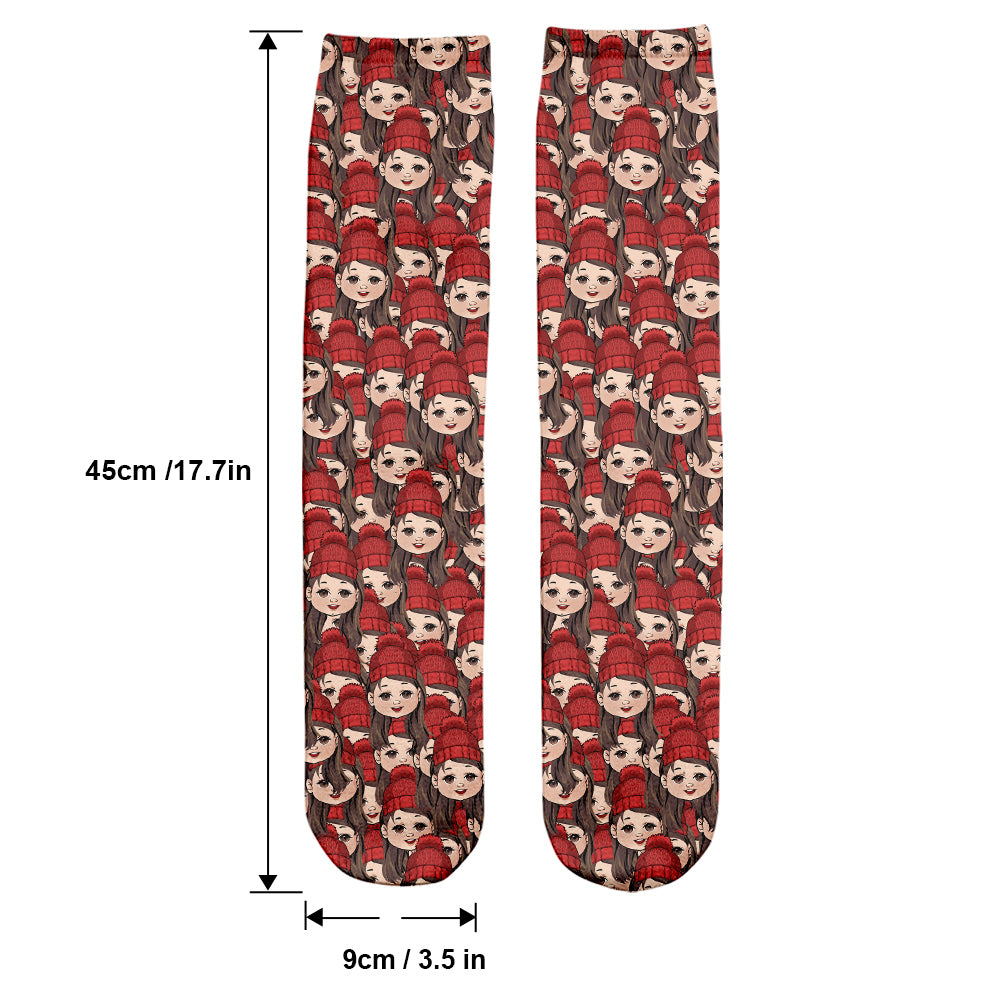 Funny Chibi Faces For Couple Besties Family Matching Socks - Personalized Family Socks