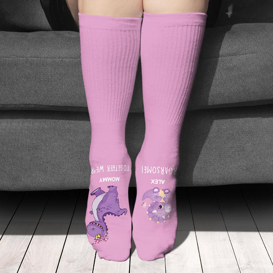 Together We're Roarsome - Gift for dad, grandma, grandpa, mom, uncle, aunt, brother, sister, son, daughter, granddaughter, grandson, new mom, new dad - Personalized Socks