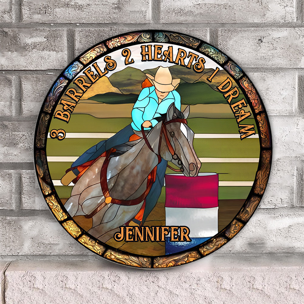 3 Barrels 2 Hearts 1 Dream - Personalized Horse Round Wood Sign