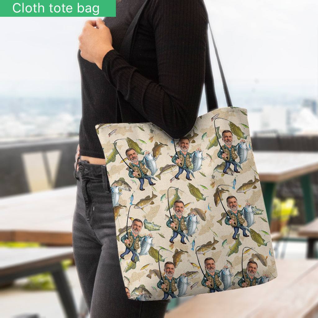 Photo Inserted Funny Fishing - Personalized Fishing Tote Bag