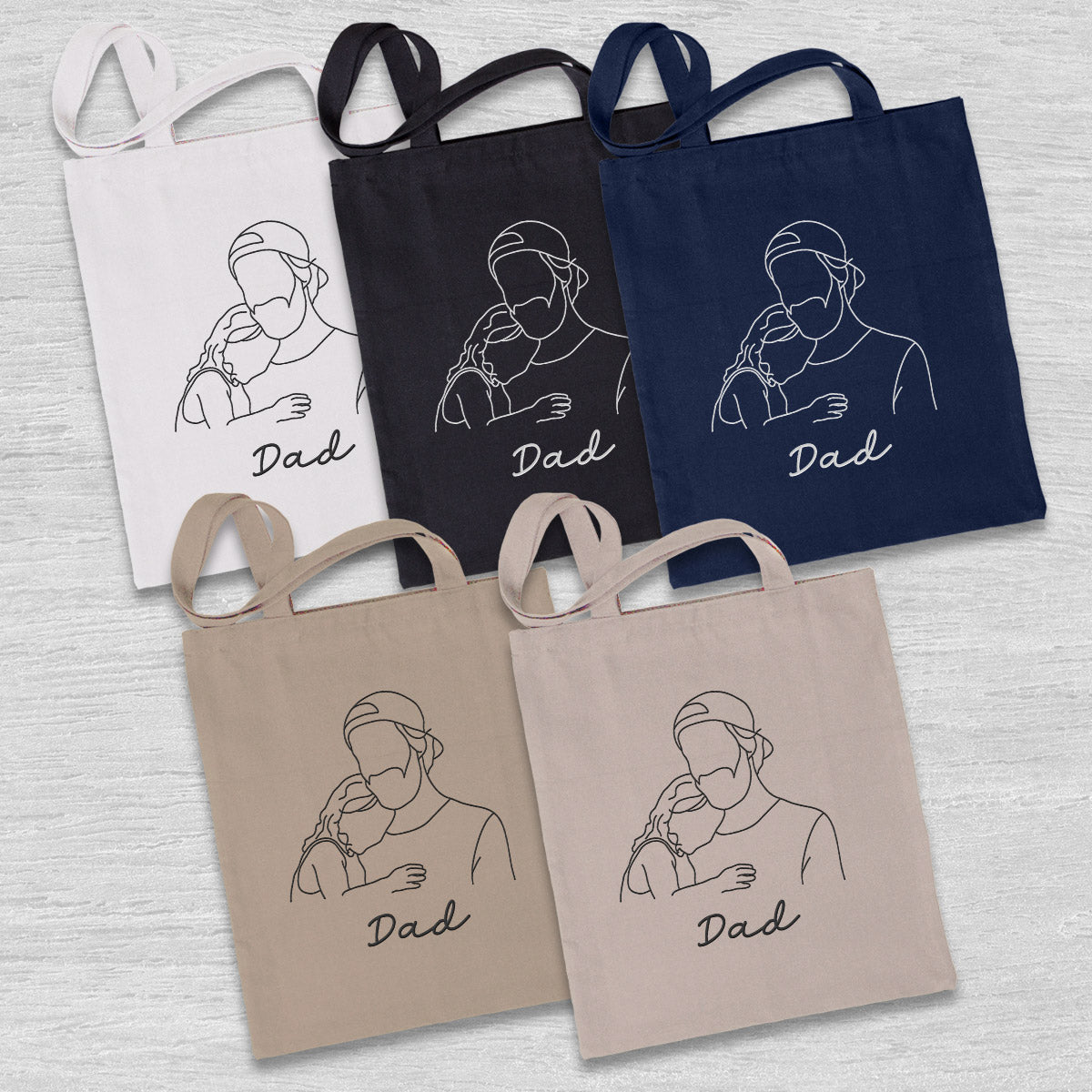 Custom Photo Line Art - Personalized Step Dad Embroidered Tote Bag