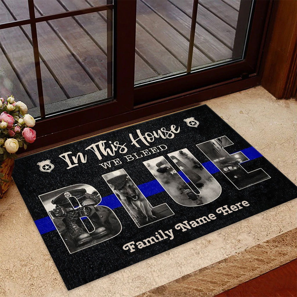 In This House We Bleed Blue - Personalized Police Officer Doormat