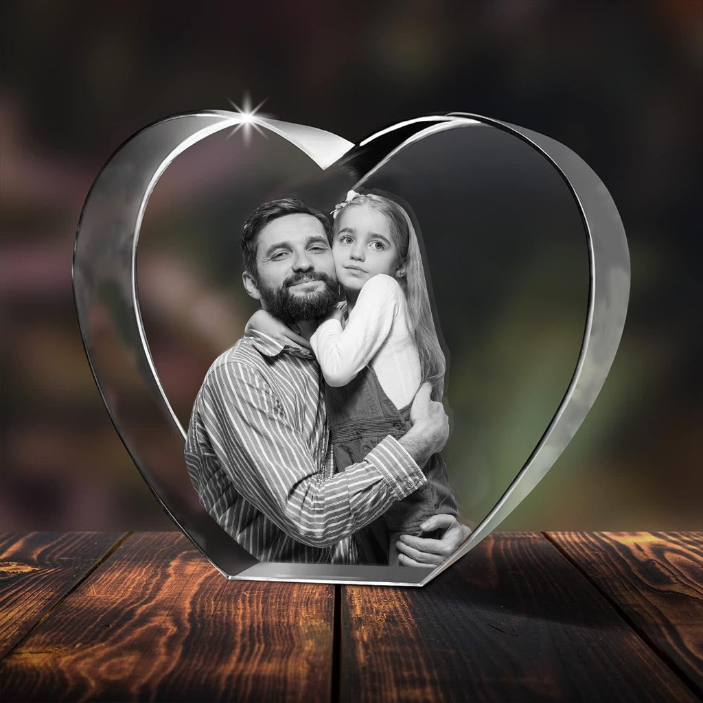 Custom Photo - Personalized Step Dad Laser Engraving 3D Heart Shaped Crystal Lamp