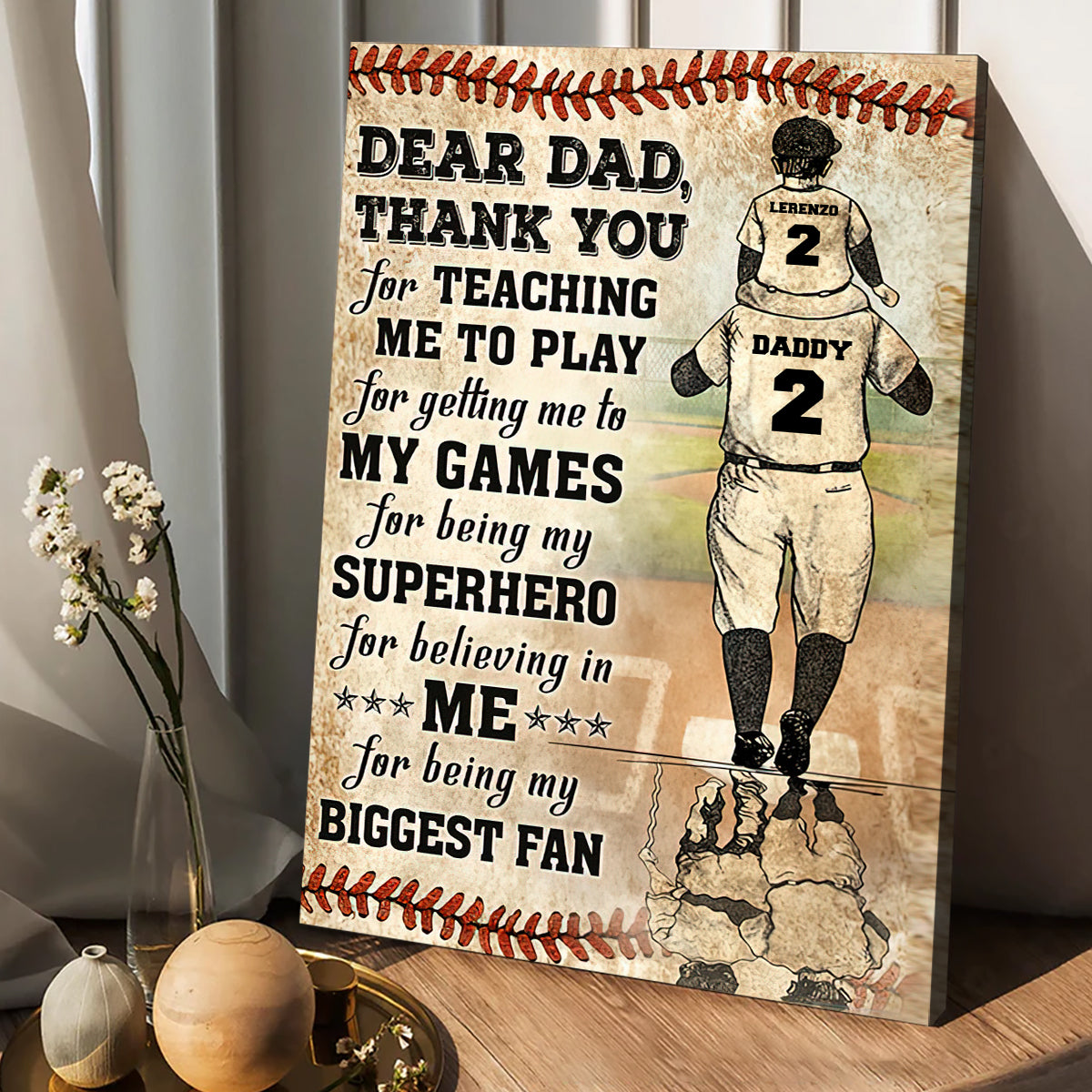 Thank You Dad My Biggest Fan - Personalized Baseball Canvas And Poster
