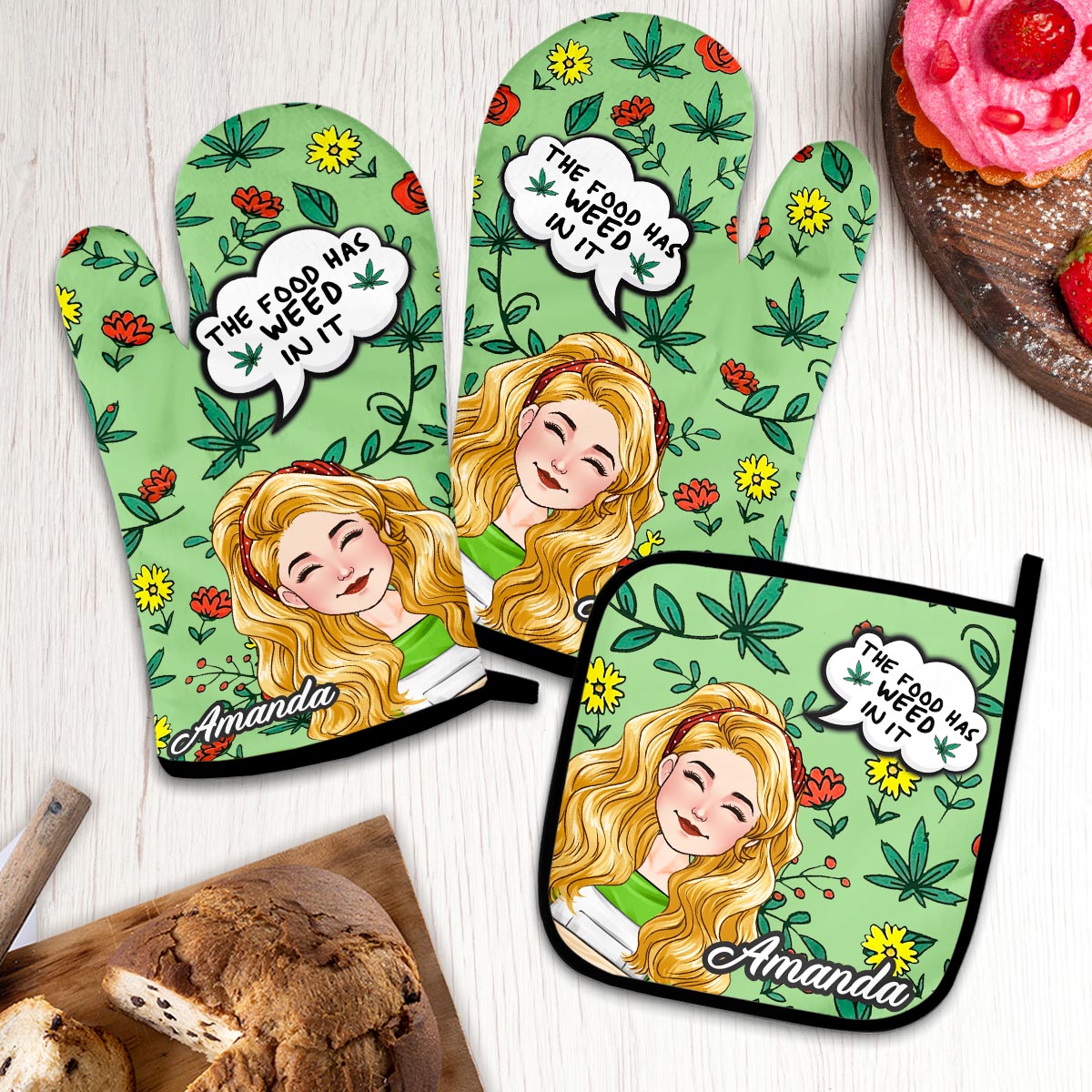 Love Baking - Personalized Baking Oven Mitts & Pot Holder Set