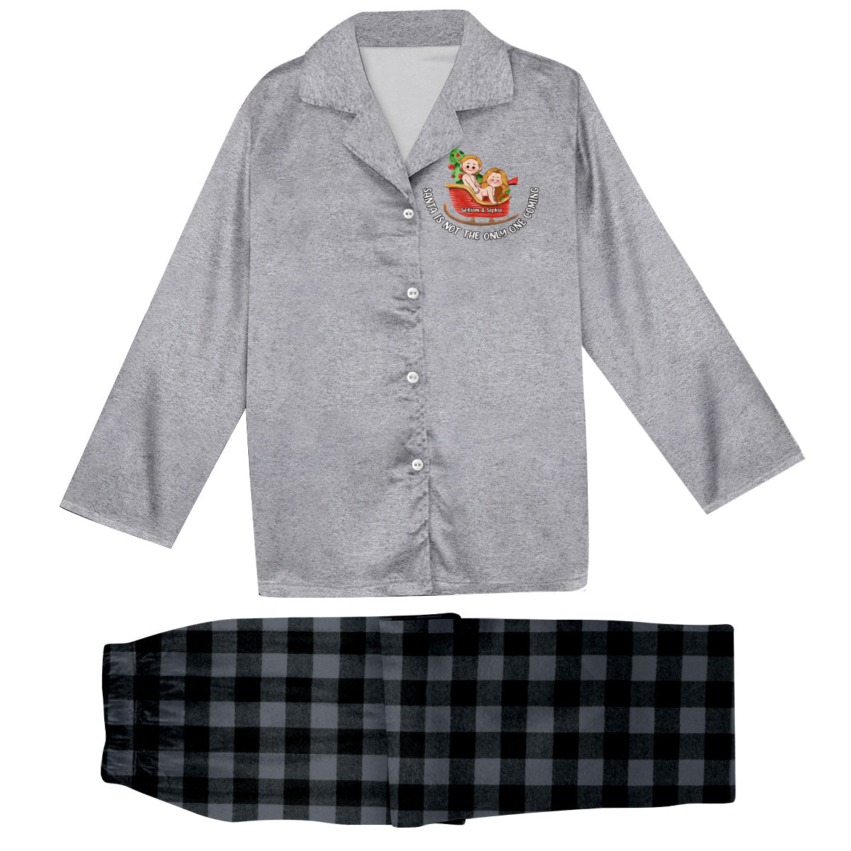 Santa Is Not The Only One Coming - Personalized Couple Button Down Pajamas