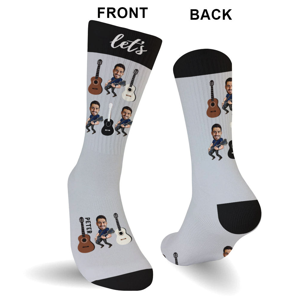 Let's Rock - Guitar gift for husband, him, boyfriend, father, son - Personalized Socks