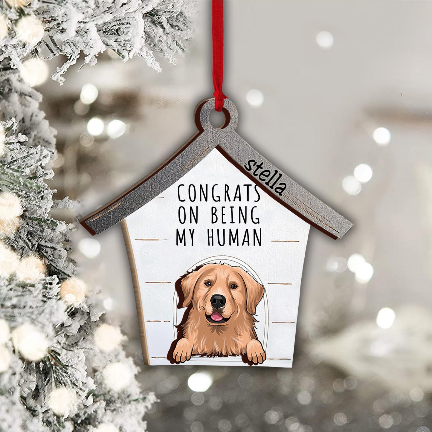 Congrats On Being My Human - Personalized Dog 2 Layered Piece Ornament