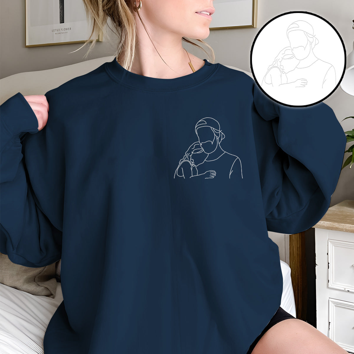 Custom Line Art - Personalized Father Embroidered Sweater