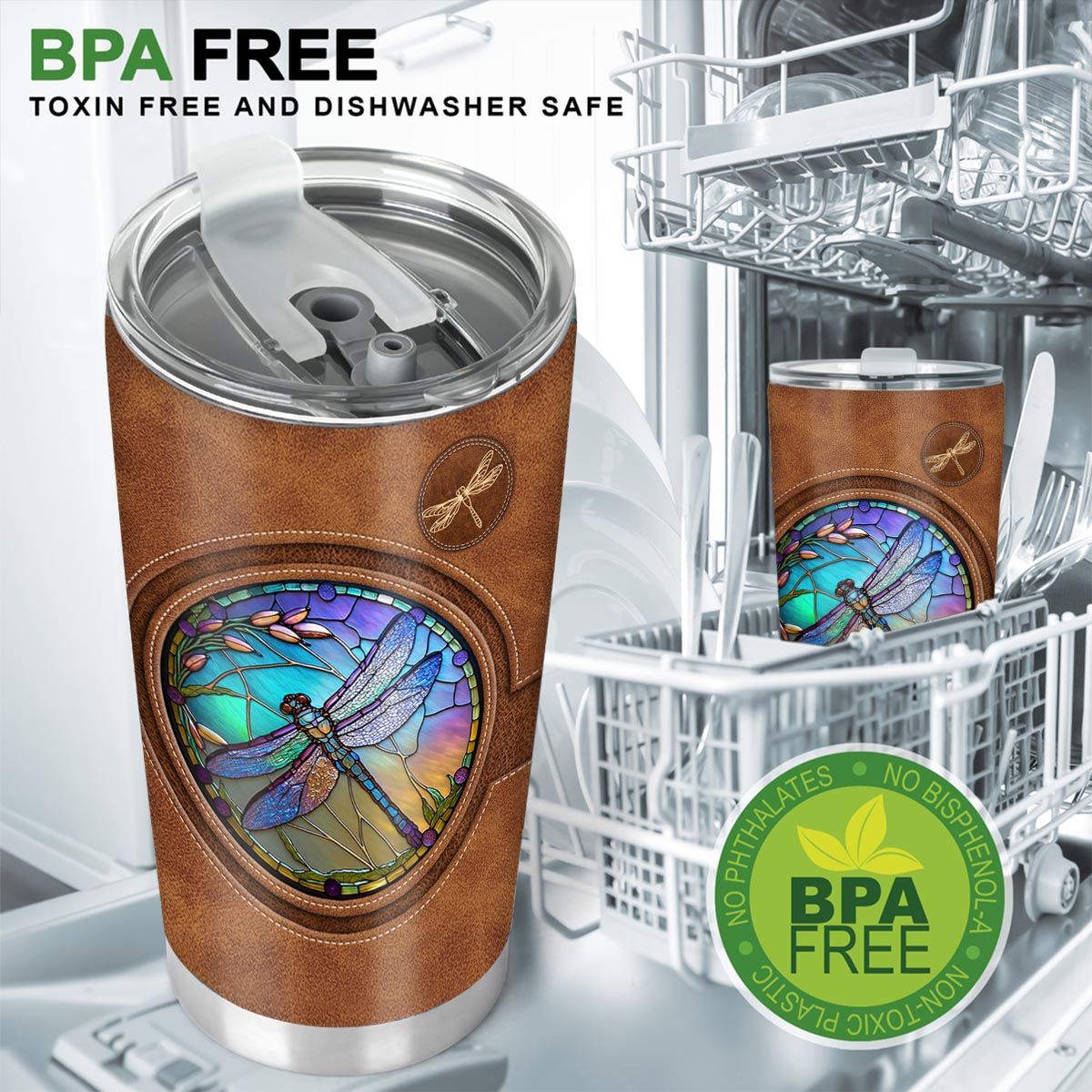 Stained Glass Dragonfly - Personalized Dragonfly Tumbler