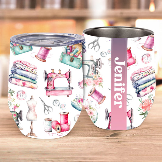 Sewing Colorful Pattern - Personalized Sewing Wine Tumbler