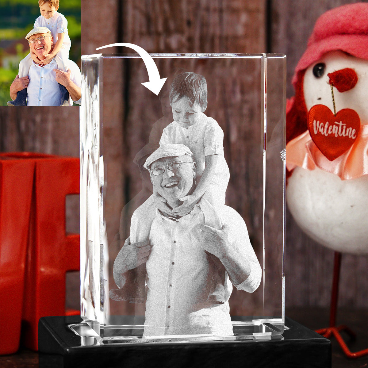 Custom Photo - Personalized Grandpa Laser Engraving 3D Cuboid Shaped Crystal Lamp