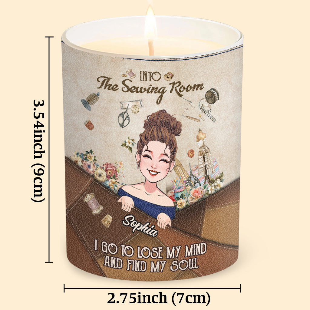 And Into The Sewing Room I Go - Personalized Sewing Candle With Wooden Lid