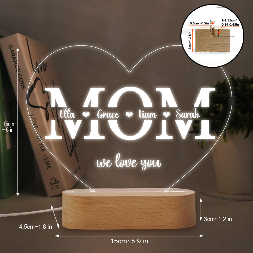Mom We Love You - Personalized Mother Shaped Plaque Light Base