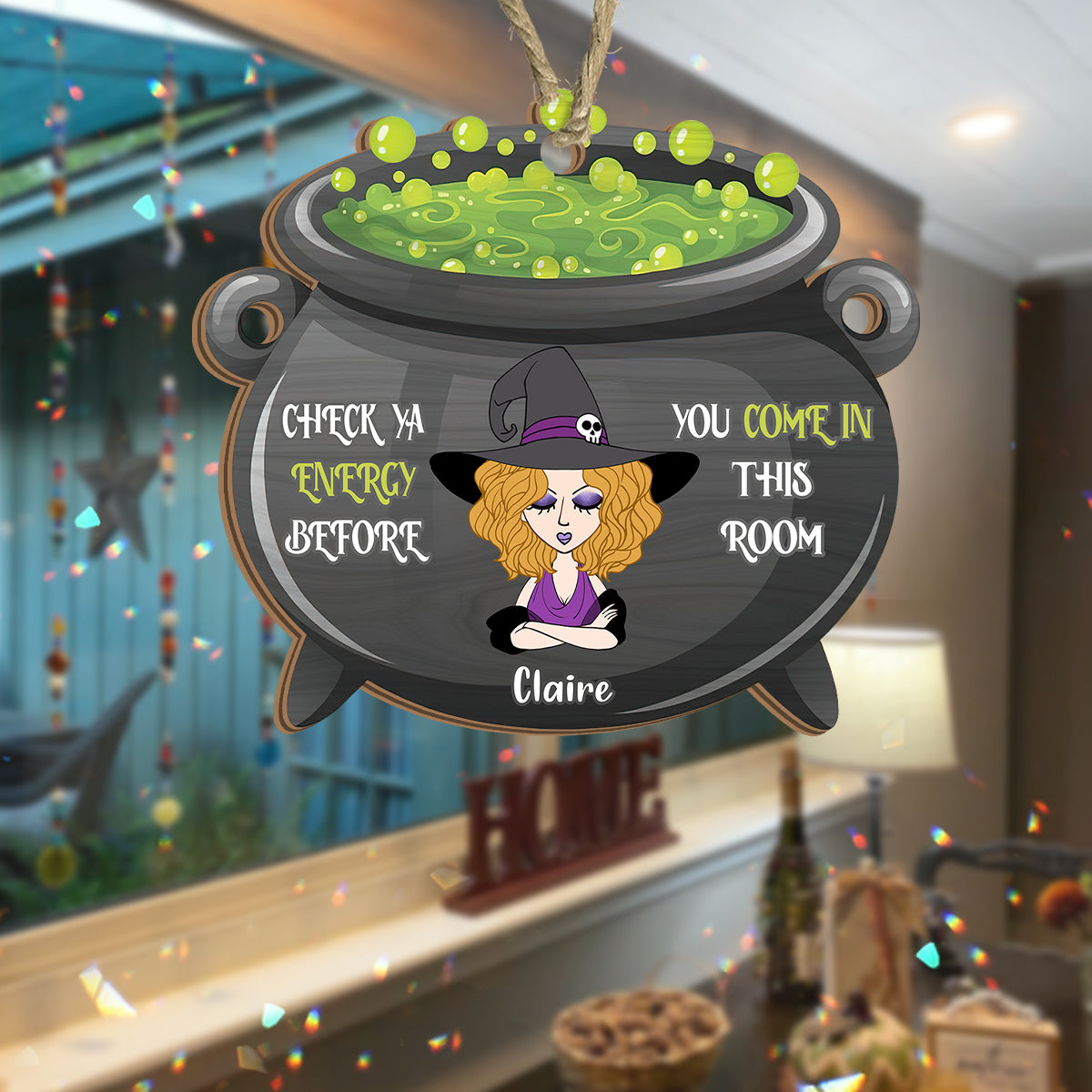 Check Ya Energy - Personalized Witch Suncatcher