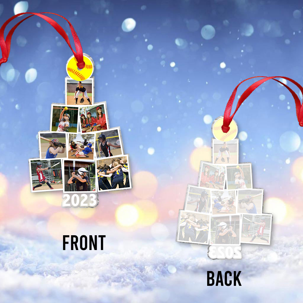 Merry Christmas - Personalized Softball Transparent Ornament