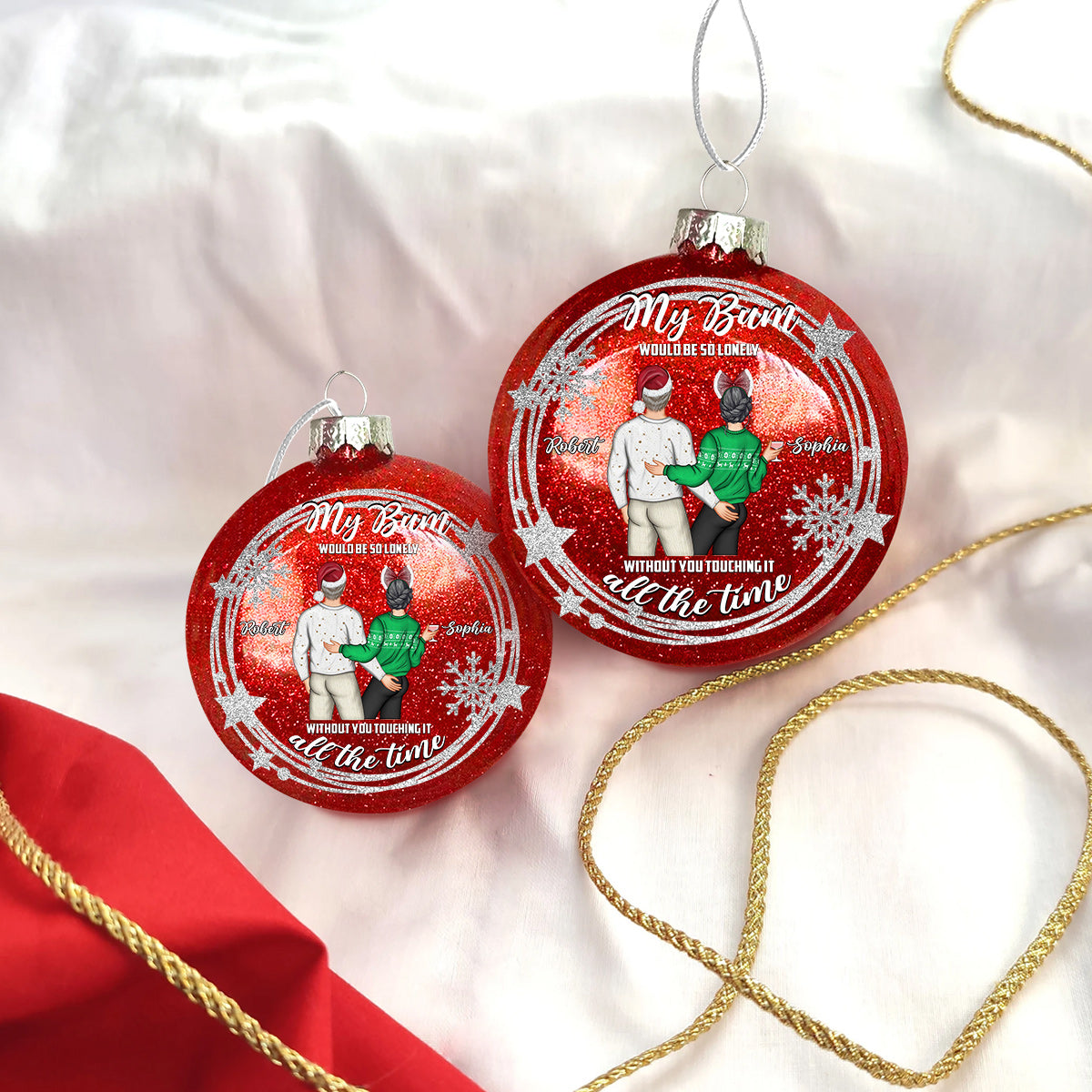 Touch My Bum - Personalized Couple Glitter Ornament Ball