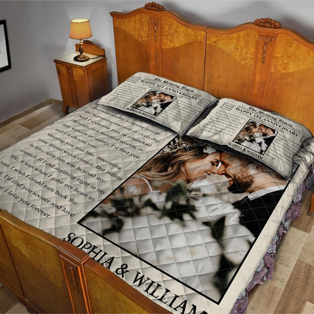 Happy Anniversary The Wedding Times Newspaper - Personalized Husband And Wife Quilt Set
