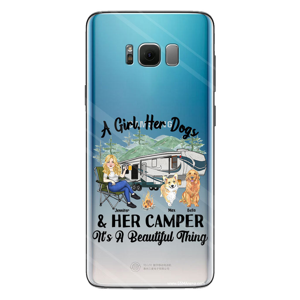 A Girl Her Dog And Her Camper - Camping gift for dog lover - Personalized Clear Phone Case