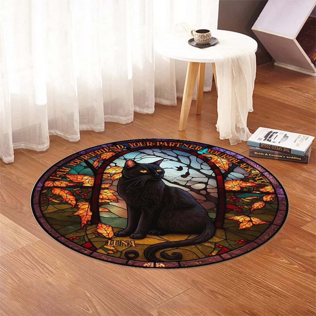 Black Cat - Personalized Black Cat Round Rug