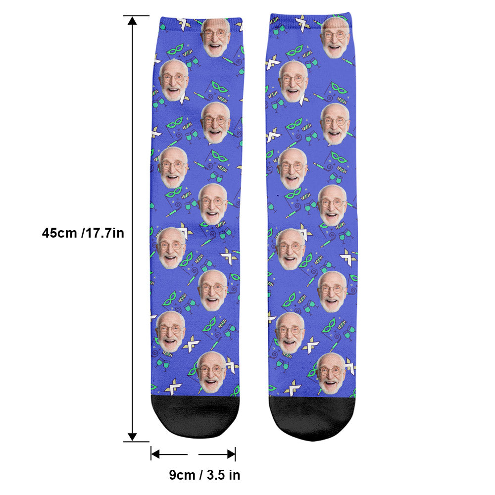 Custom Face Party Pattern - Personalized Grandpa Socks