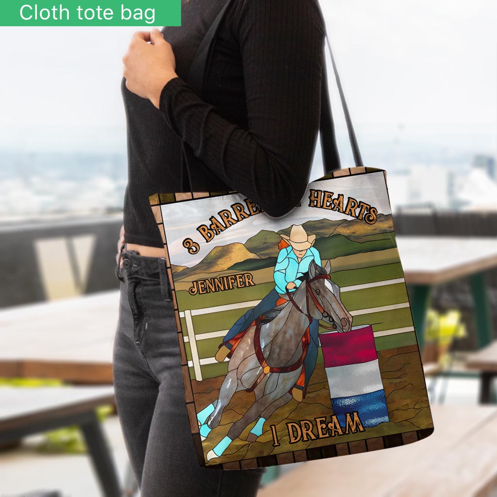 3 Barrels 2 Hearts 1 Dream - Personalized Horse Tote Bag