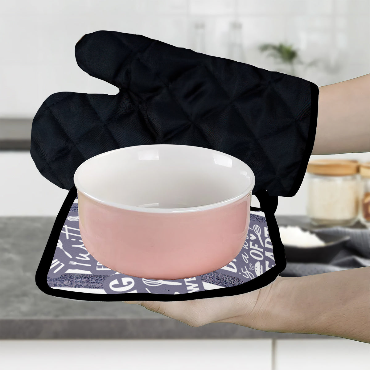 Baking Is A Work Of Heart - Personalized Baking Oven Mitts & Pot Holder Set